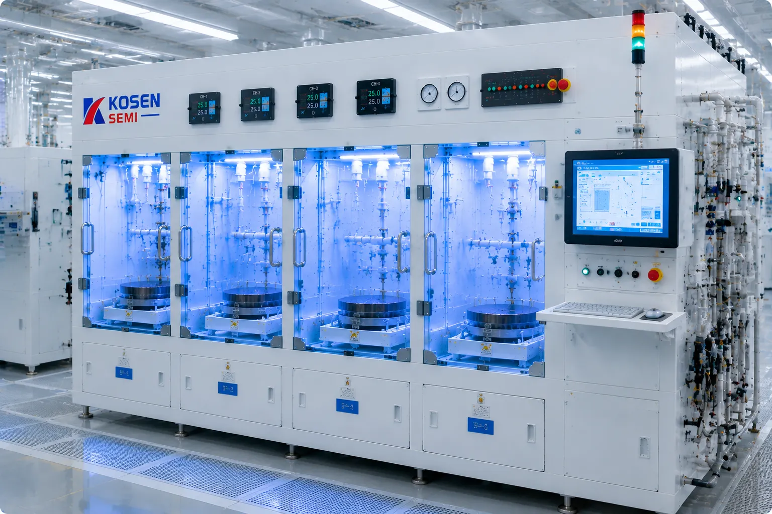 3D CAD rendering of KOSEN SEMI automated wafer fabrication wet cleaning station