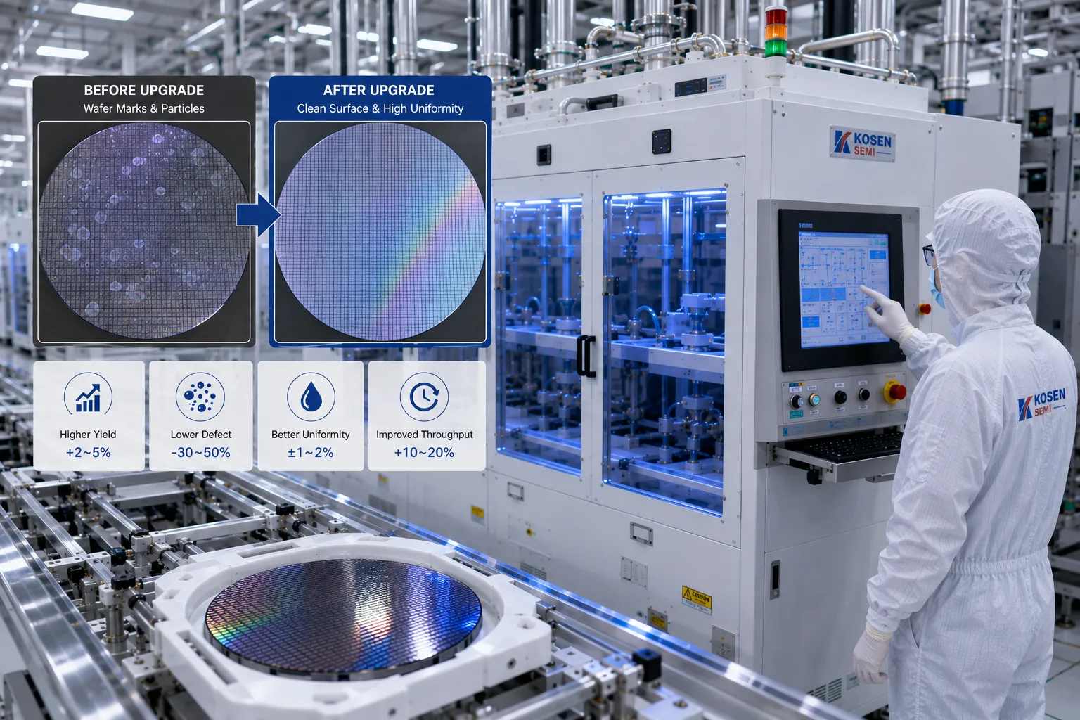 Upgraded Automated Wet Bench Wafer Cleaning System by KOSEN SEMI