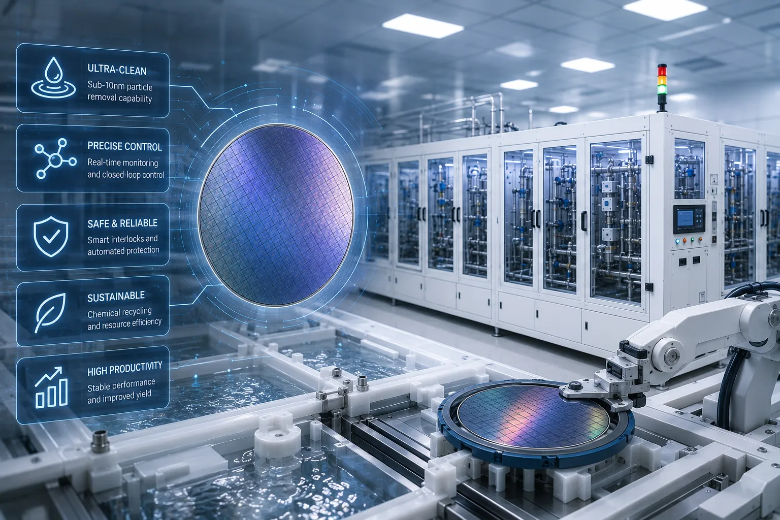 High-performance 12-inch wafer cleaning chamber with megasonic technology