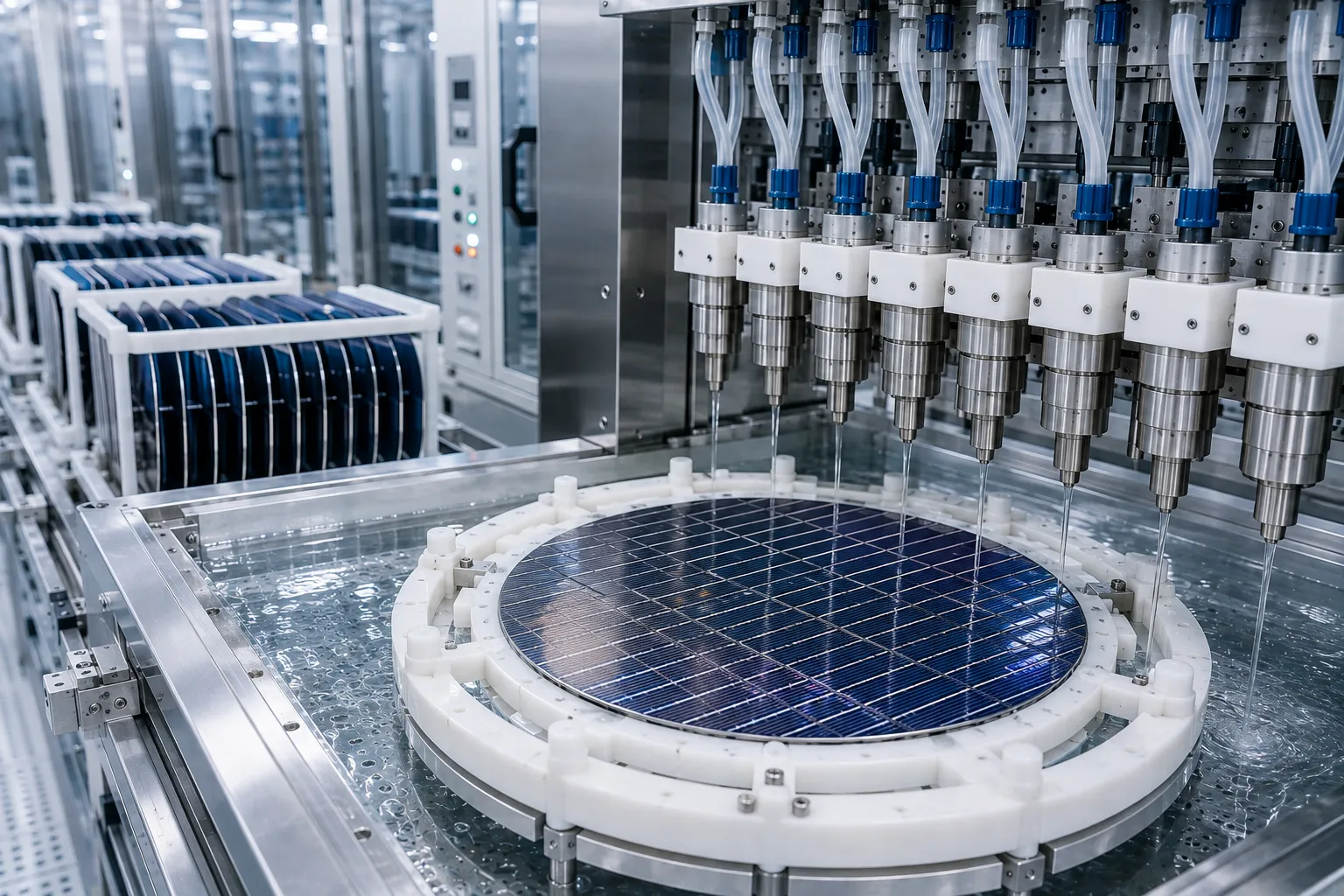 Optoelectronic and photovoltaic batch silicon wafer wet processing equipment
