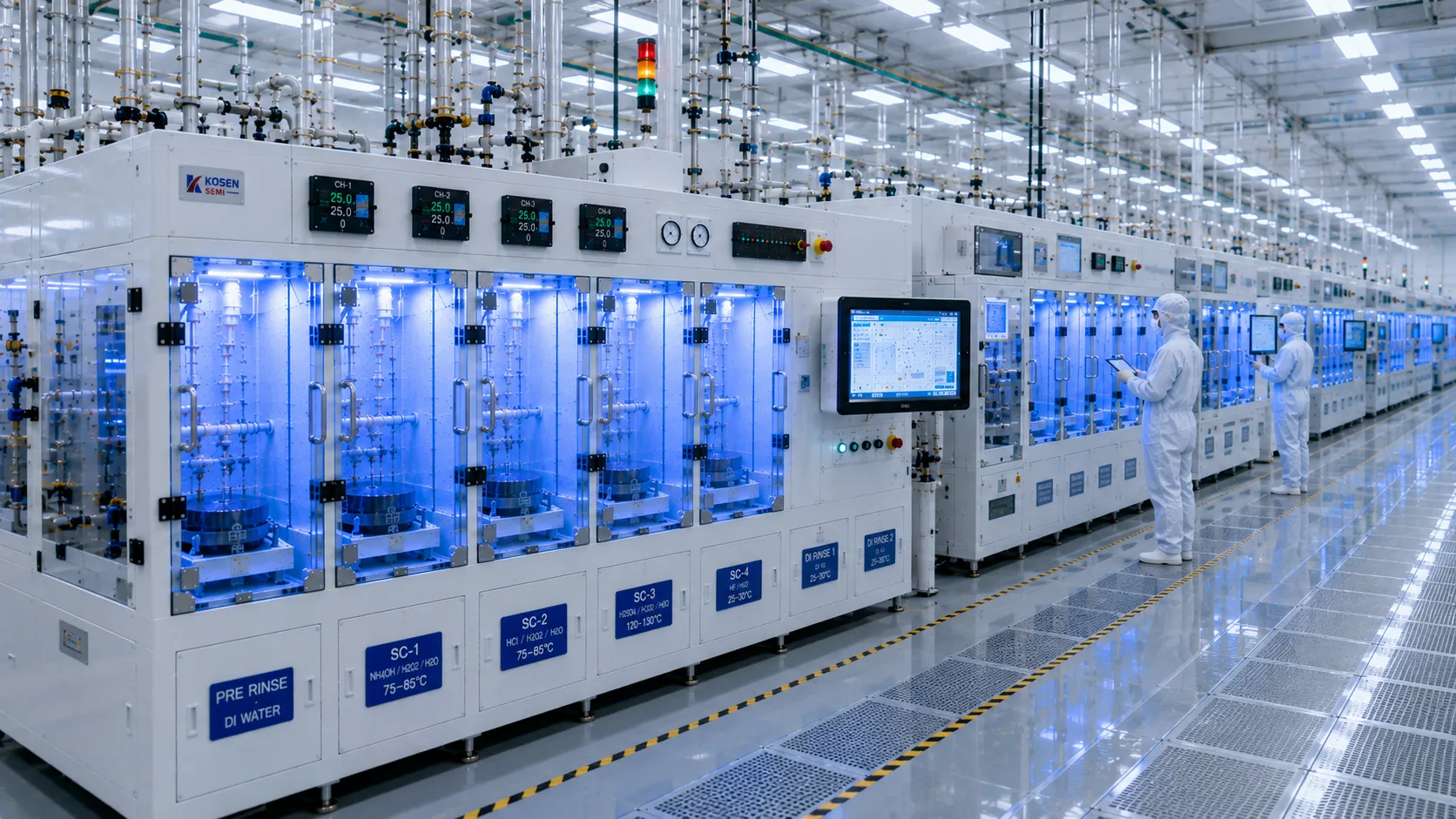 Fully automated wet bench installation at a 12-inch wafer fab