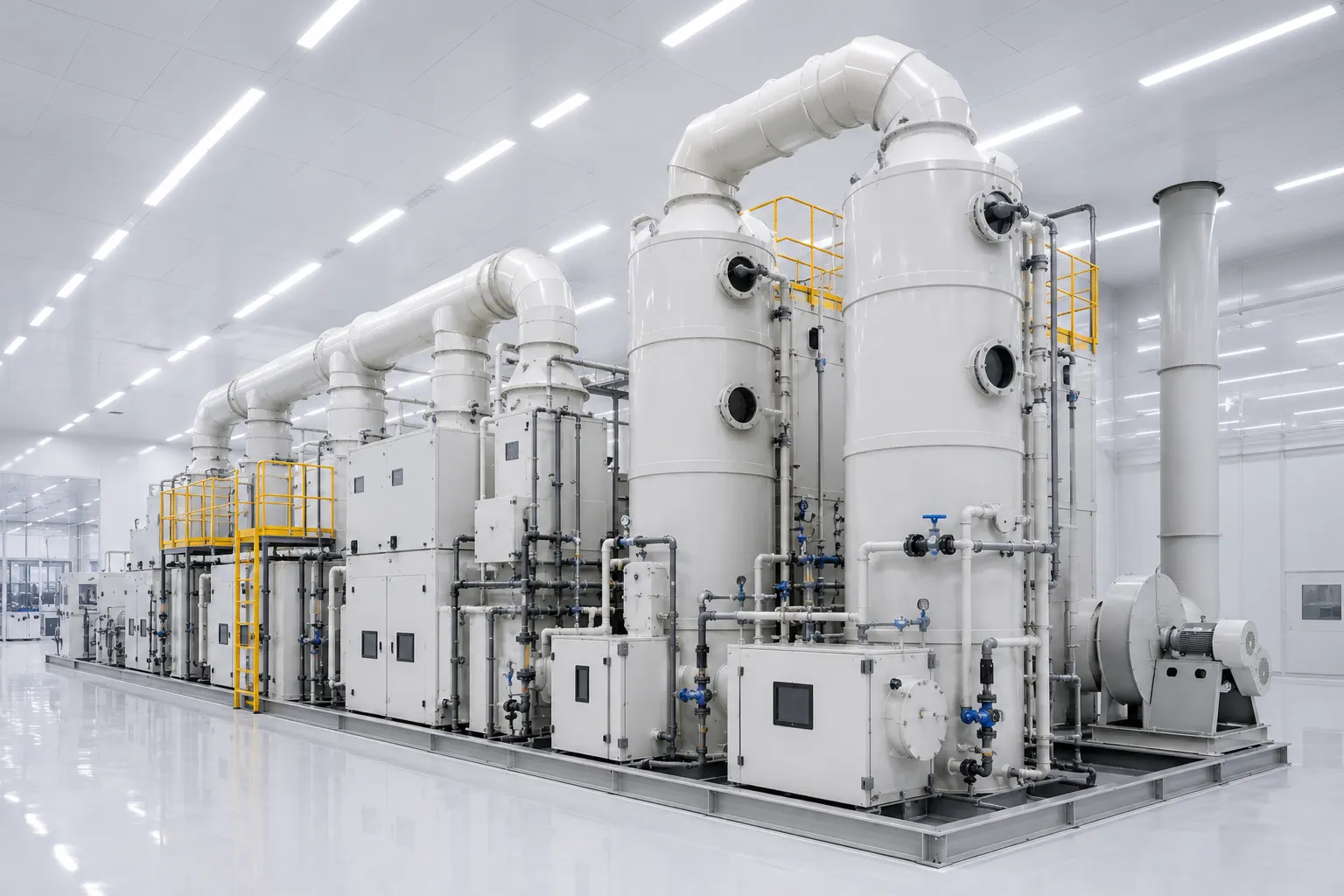 KOSEN SEMI Multi-Stage Chemical Exhaust Scrubber Architecture Diagram