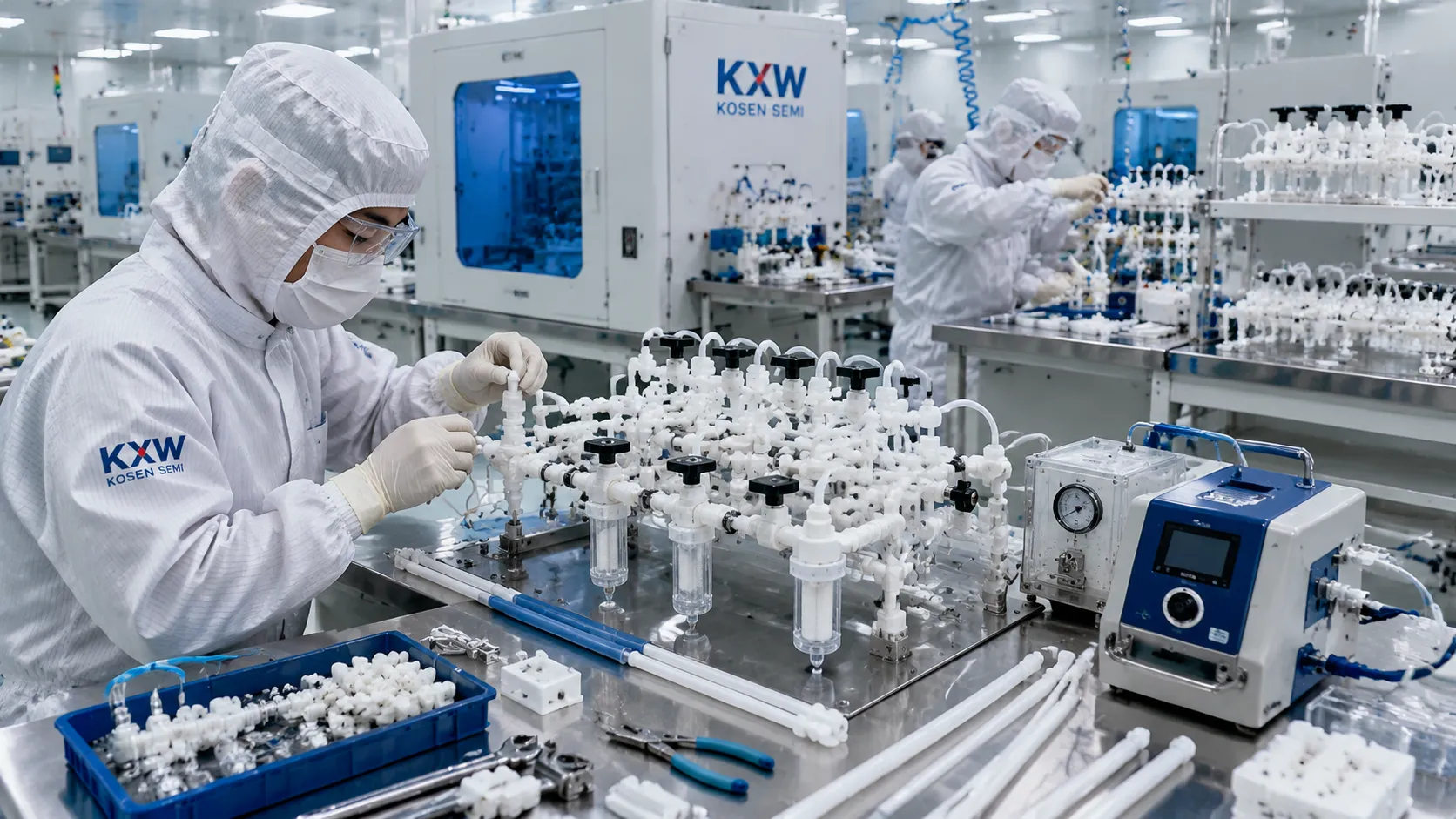 High Purity PFA Piping Prefabrication Zone for Semiconductor Wet Benches