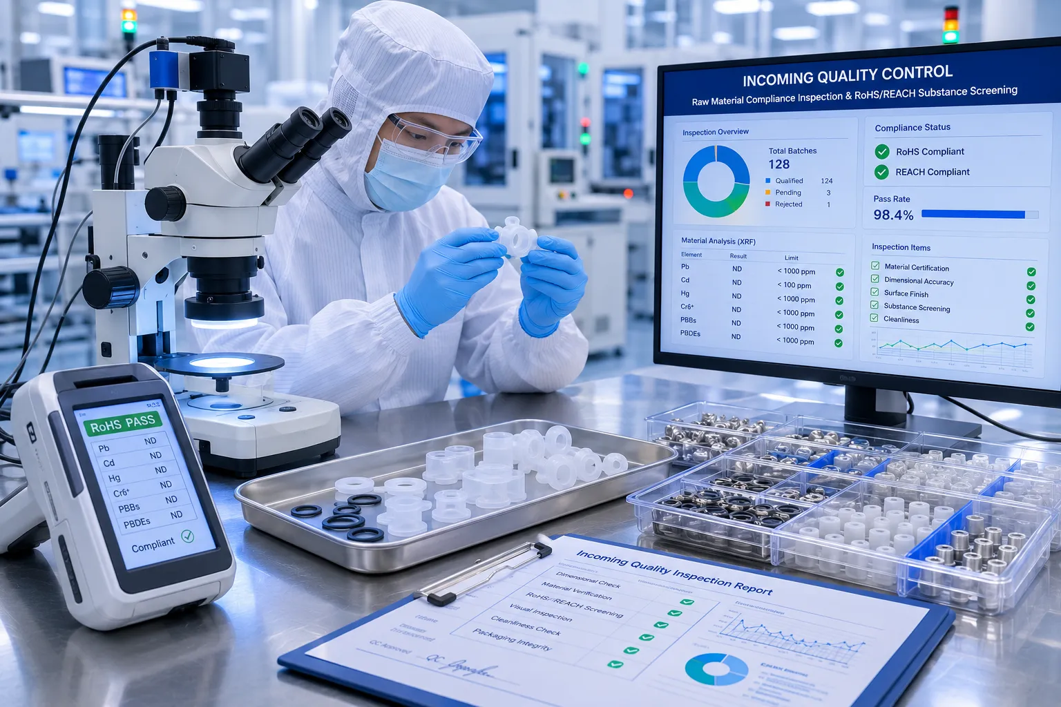 Raw material incoming compliance inspection and RoHS REACH substance screening at KOSEN SEMI