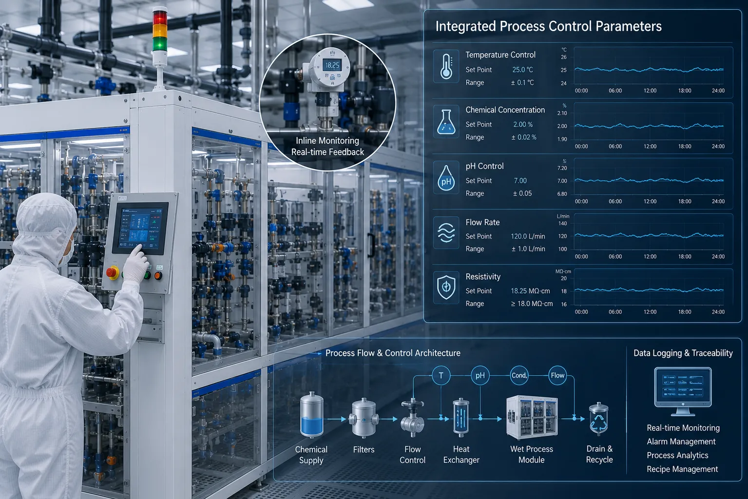 Semiconductor wet process technology equipment architecture schematic