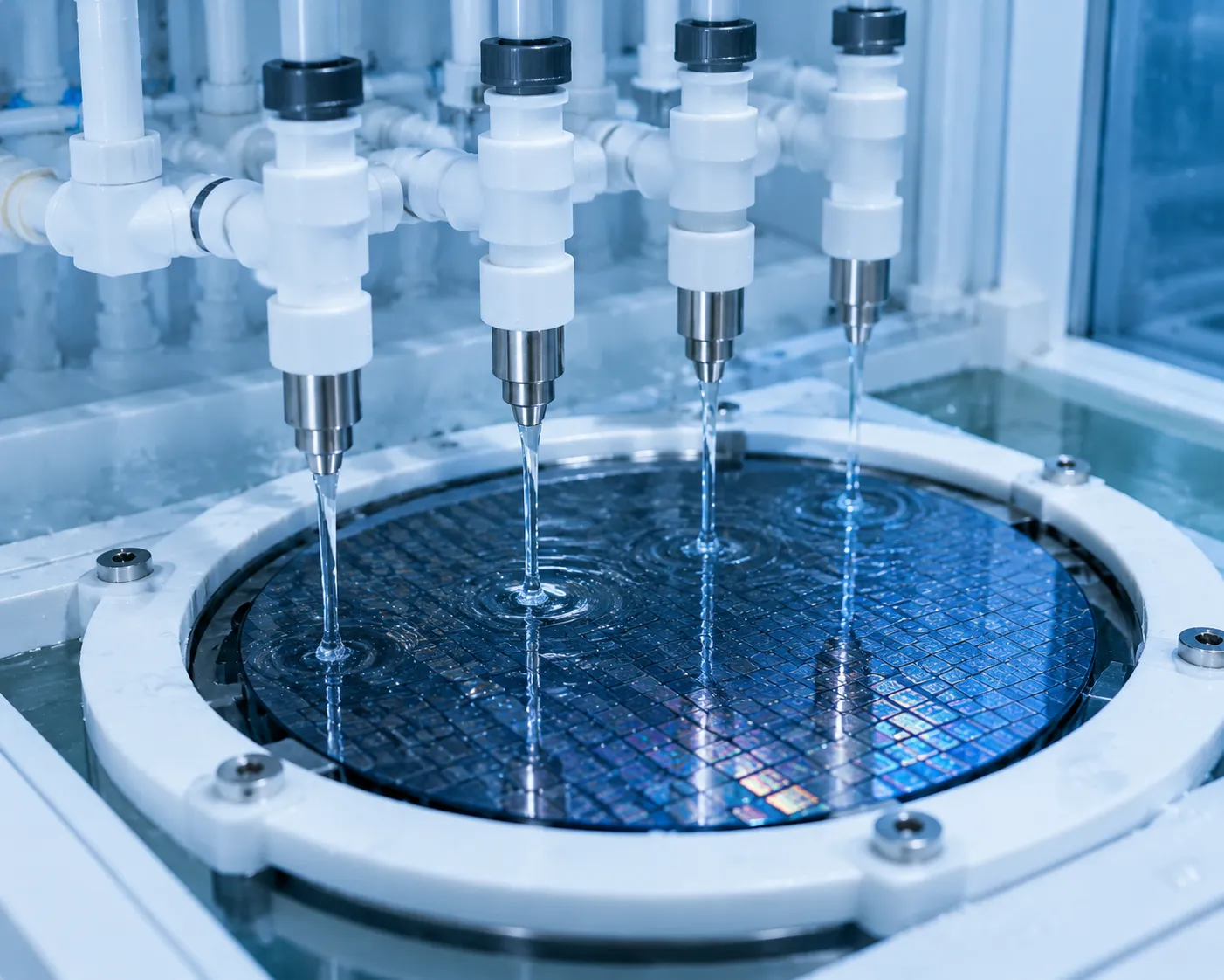 Ultra-clean wet etch unit with closed-loop chemical dosing for optoelectronic processing