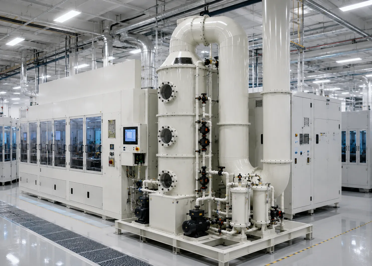 Point of use wet bench etch tooling acid gas scrubber system