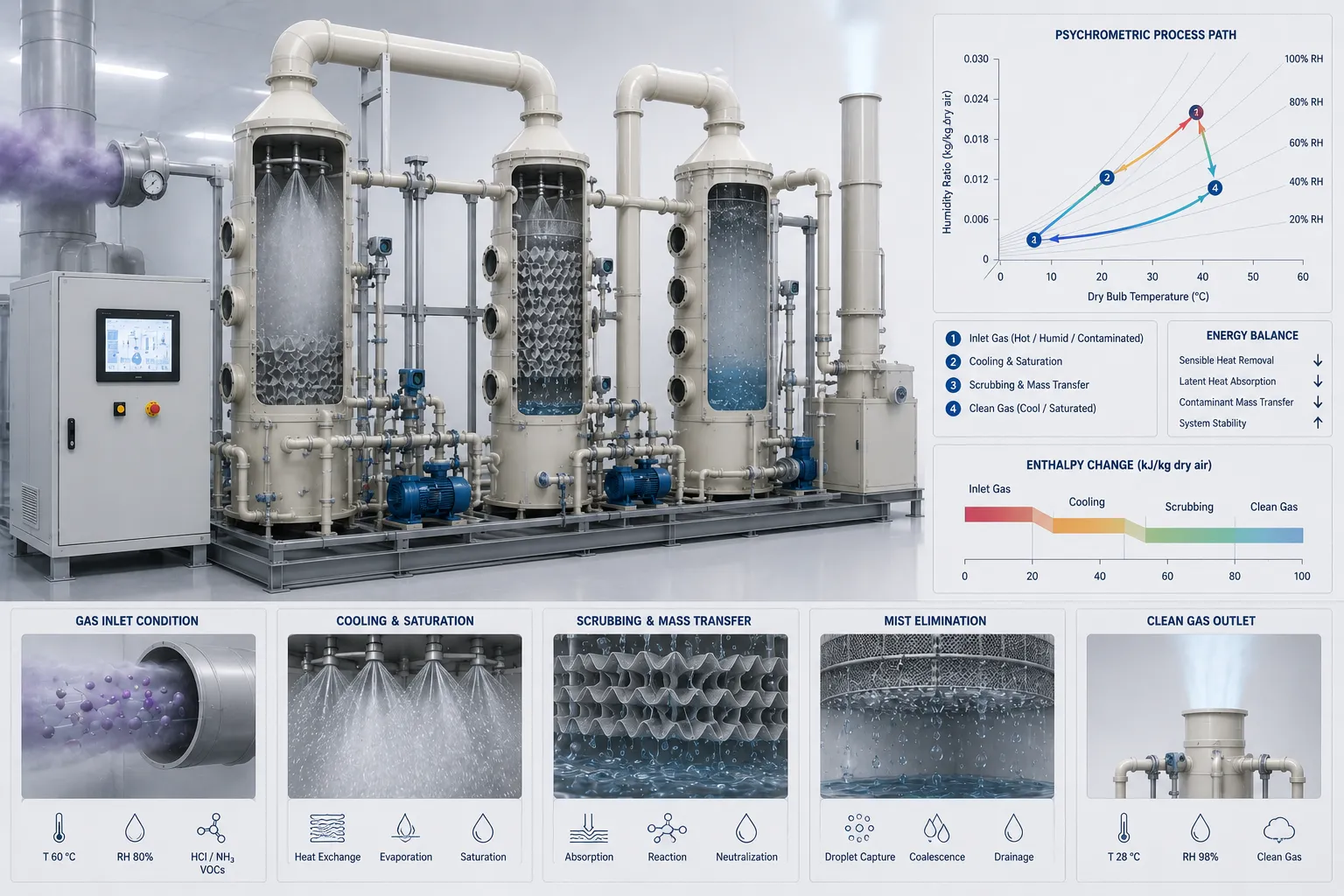 Semiconductor wet scrubber multi-stage process flow diagram
