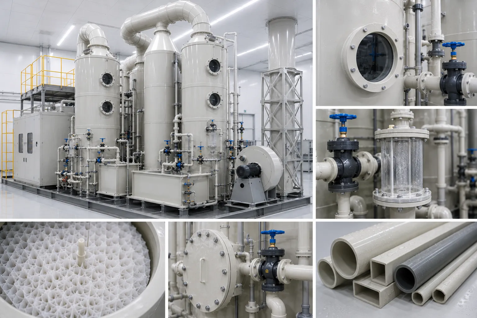 KOSEN SEMI corrosion-resistant PTFE PVDF PP-FR engineering materials for semiconductor chemical scrubbers