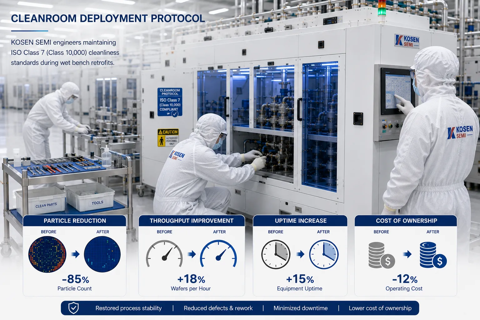 Semiconductor equipment upgrade process and cleanroom wet bench retrofitting