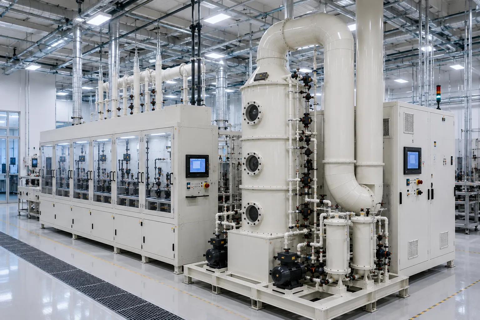 Modular sub fab R and D pilot line wet scrubber system