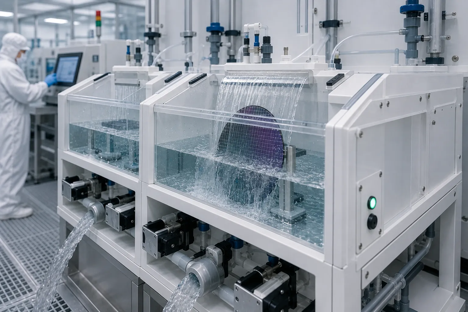 Quick dump rinse QDR tank for rapid UPW water-saving wafer rinsing in manual wet bench systems