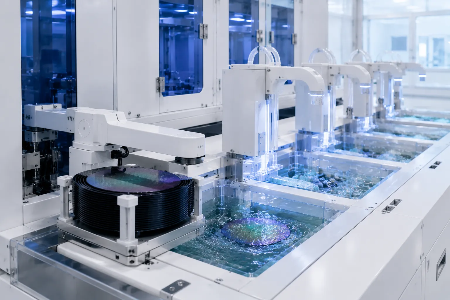 Semiconductor wet cleaning wafer transport