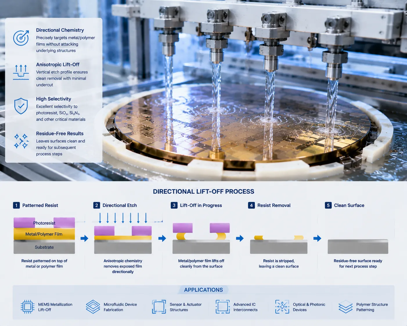 Directional solvent spraying and multi stage filtration system for photoresist lift off