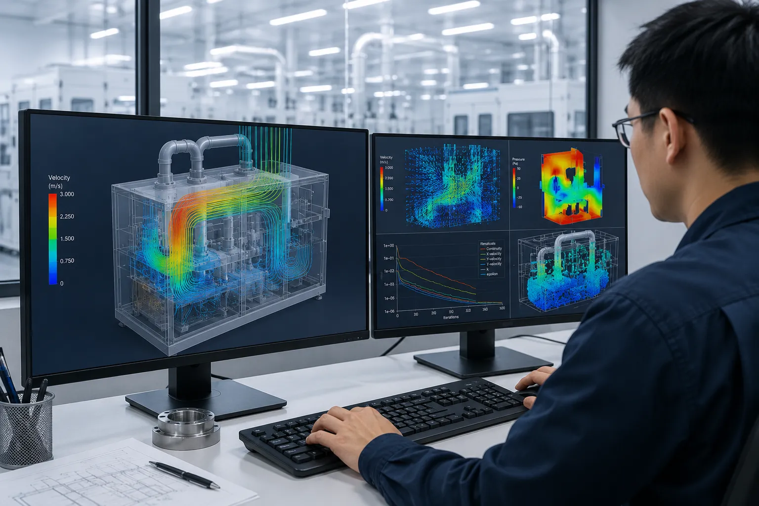 Advanced 3D CAD modeling and CFD fluid dynamics simulation for custom semiconductor wet process equipment