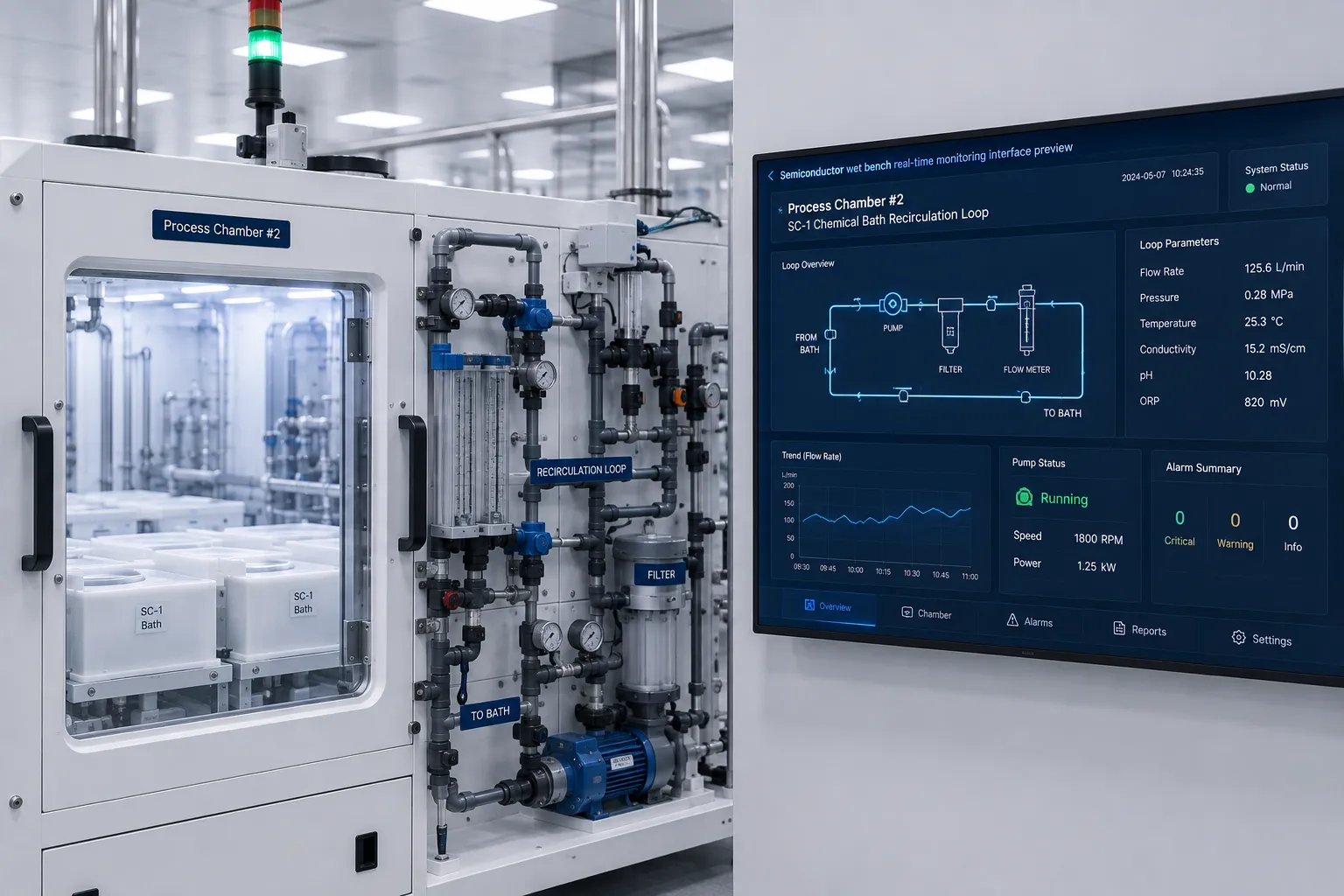 Semiconductor wet bench real-time monitoring interface preview