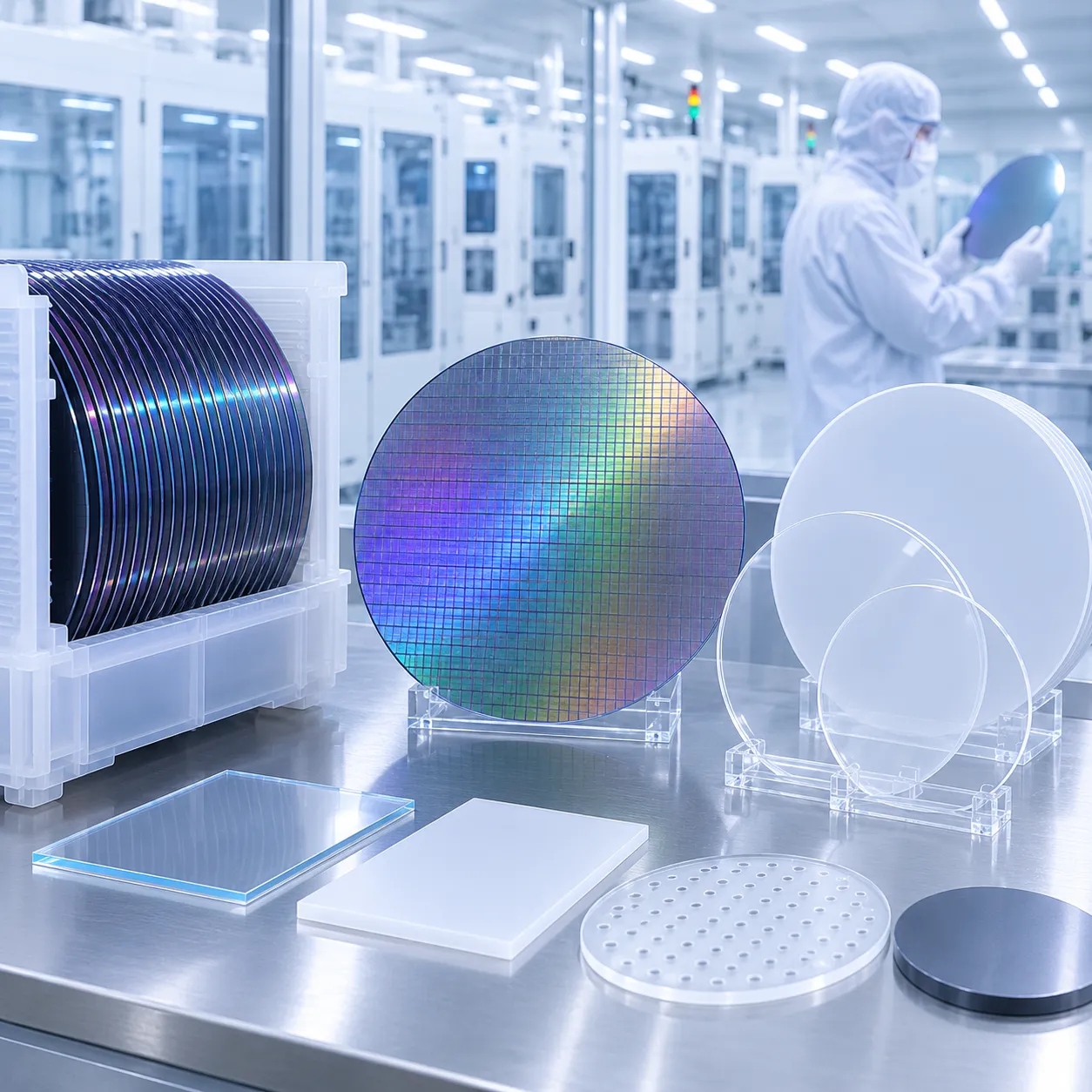 Custom robotic wafer handling end-effector and UHP corrosion-resistant wet bench chemical tanks