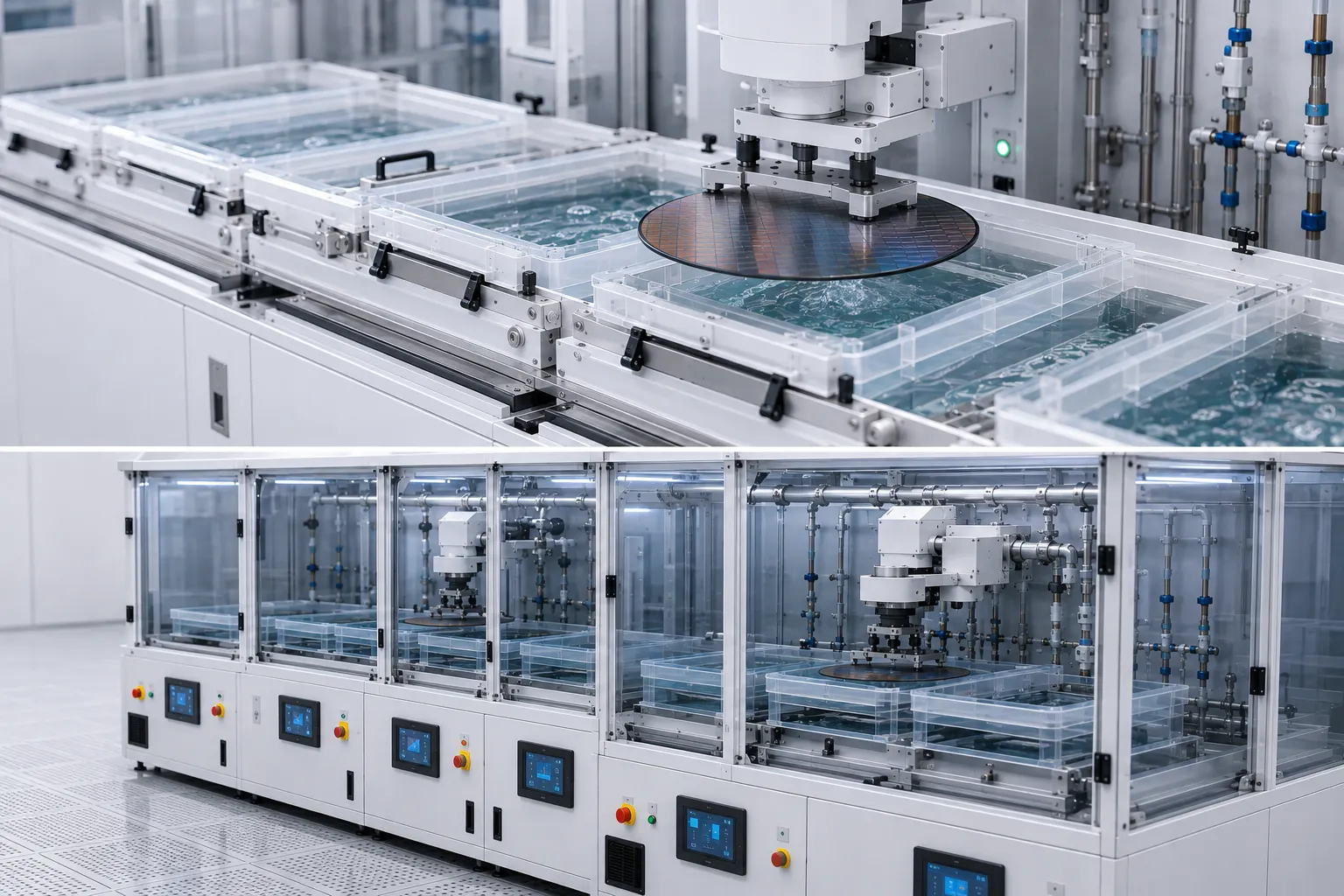 Automated Wafer Cleaning Station in Cleanroom