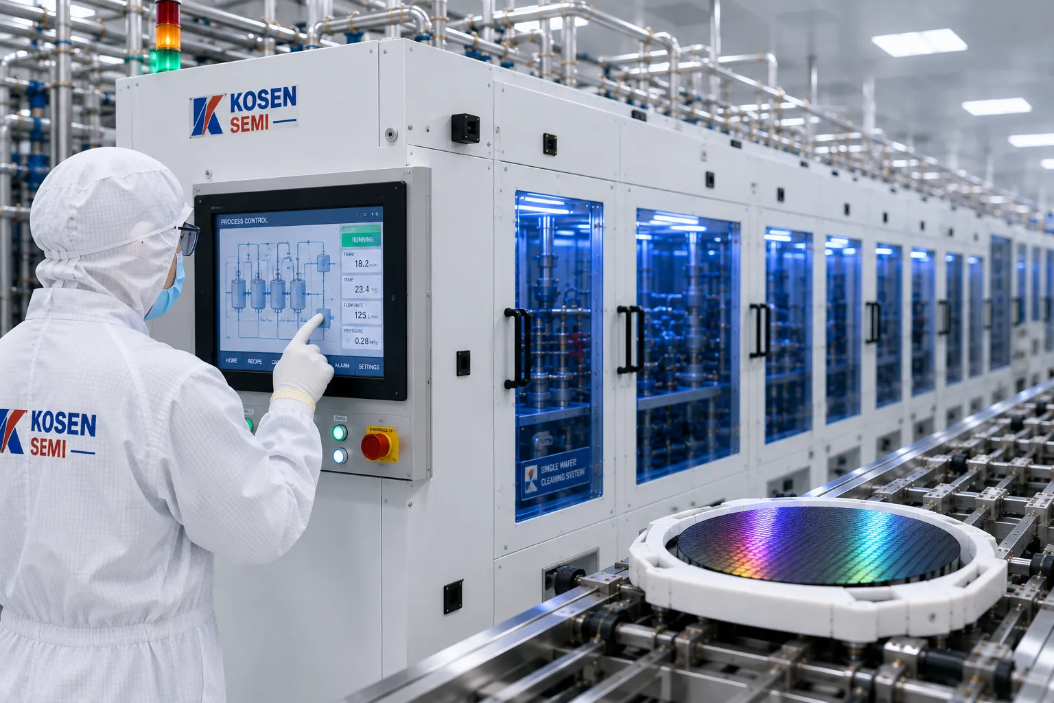 KOSEN SEMI SCADA control interface and SECS/GEM automation software for wafer cleaning system upgrade