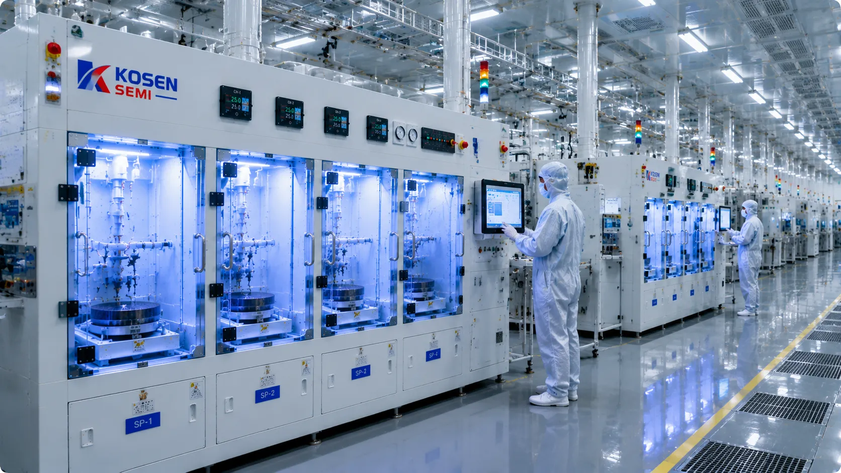 KOSEN SEMI wet processing equipment assembled in an ISO Class 5&ndash;7 controlled clean environment