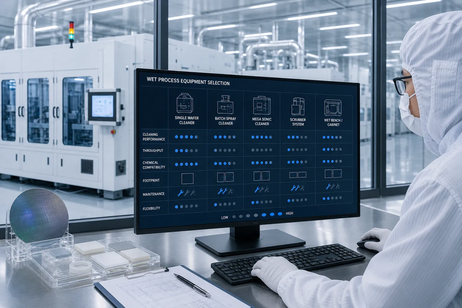 KOSEN SEMI semiconductor wet process equipment technical specification comparison matrix