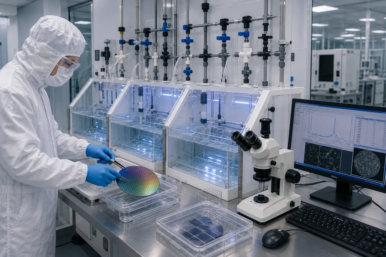 Wafer R and D cleaning and process development testbed station for automated production line pre-treatment