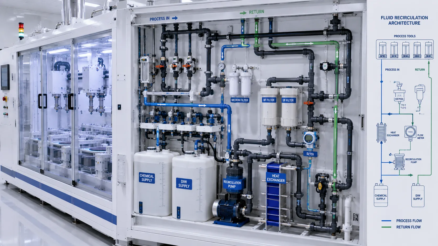 Automated Chemical Dosing and Fluid Recirculation Schematic Diagram